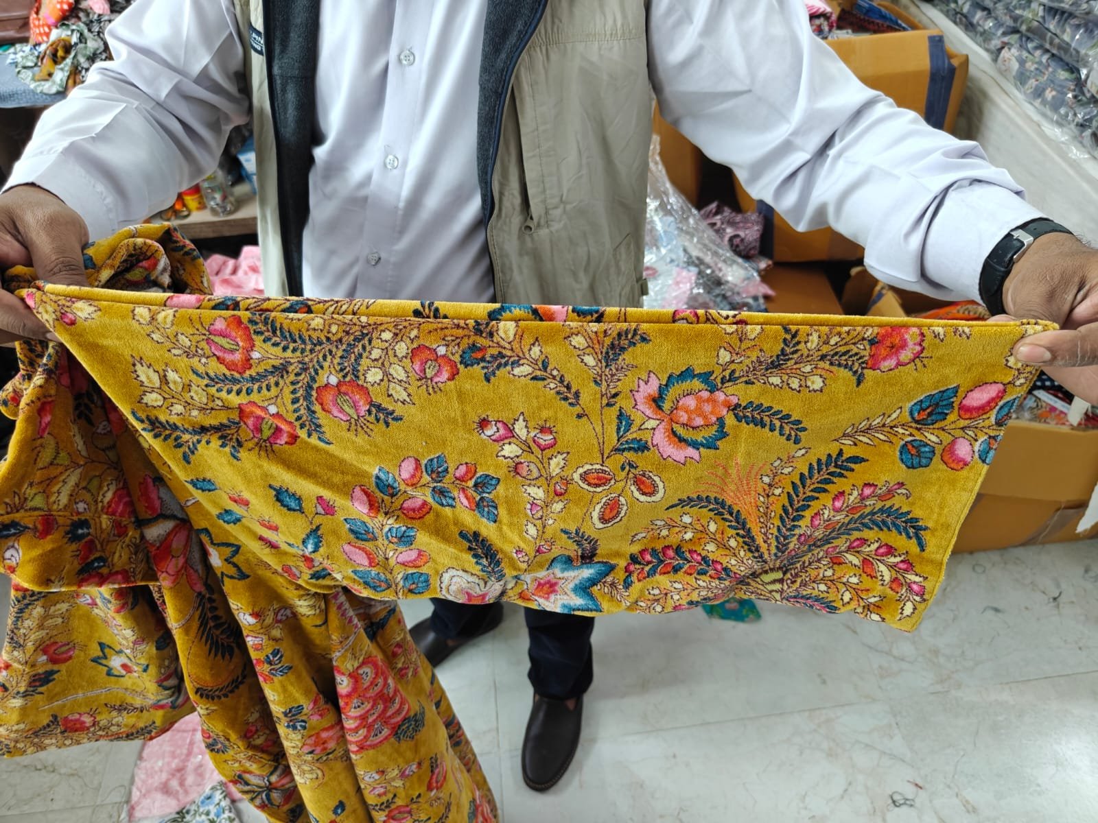 Textile sample reviewed with supplier